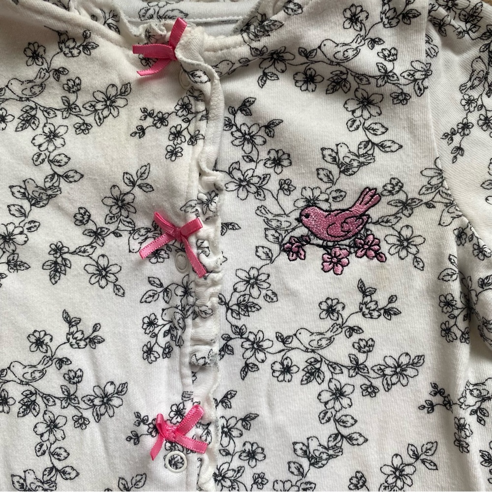 Little Me Floral Bird Print Footie - 6 Months - Picture 2 of 10
